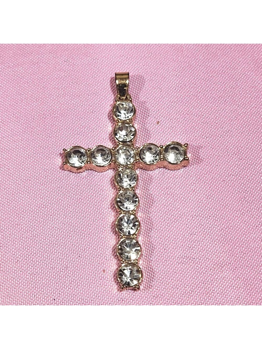 Gold-Tone Cross Pendant With Sparkling Rhinestones 2" Long Stylish